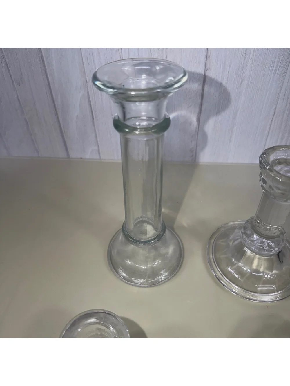 Clear Glass Candle Holder Lot of 5 Mixed Styles